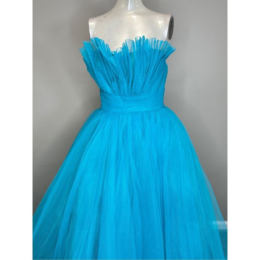 MONIQUE LHUILLIER Tulle Gown In Teal Size 10 $5995 - Picture 7 of 13